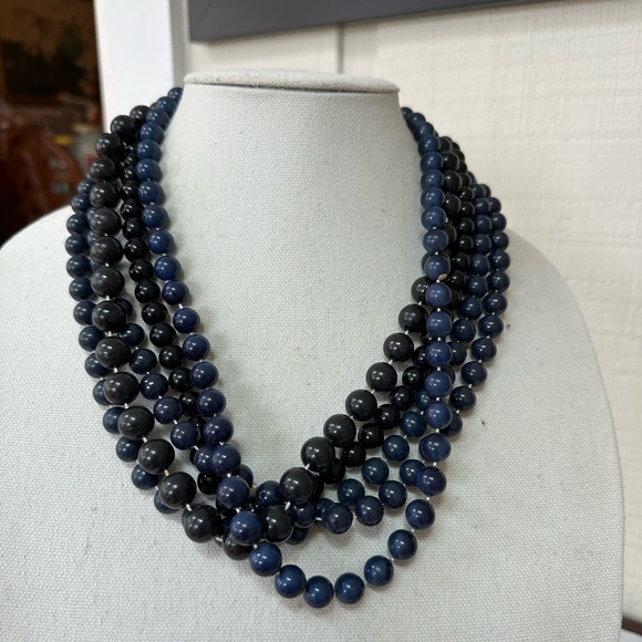 Set of 5 black and blue old lady style bead necklaces - Picture 1 of 3